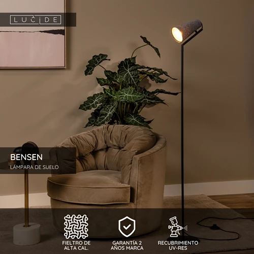 Lucide BENSEN - Lámpara de suelo - 1xE14 - Gris - USP